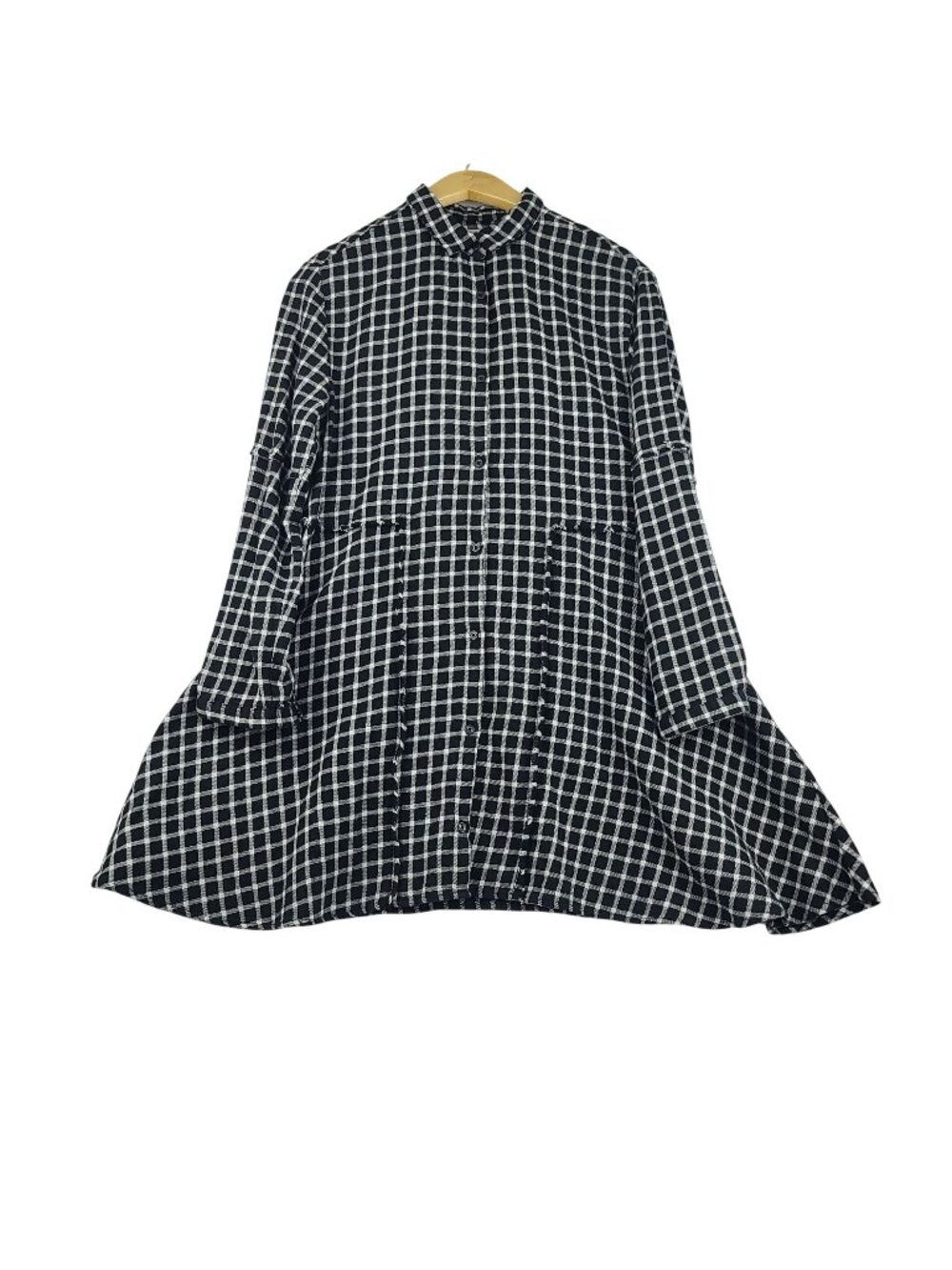 Zara Girls Black White Plaid A-Line Shirt Dress Checkered Pattern Long Sleeve